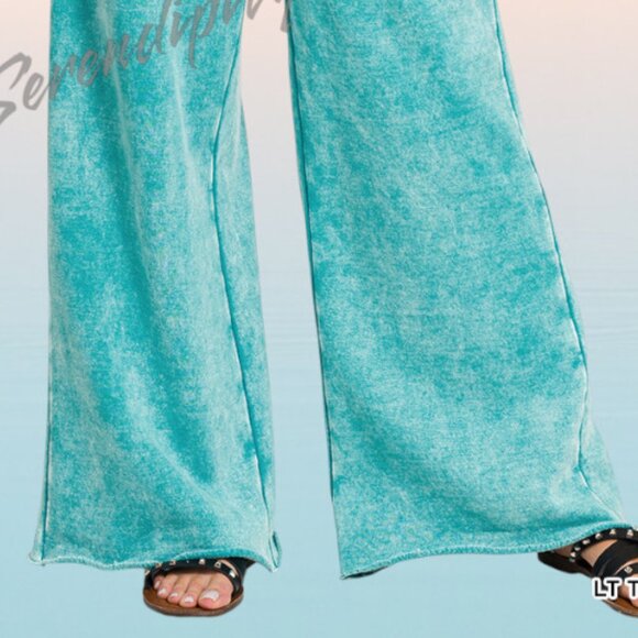 Comfy Mineral Wash Elastic High Waist Wide Leg Loose Fit Everyday Casual Pants - Picture 3 of 8